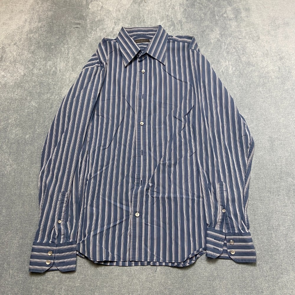Express Design Studio Shirt Mens M Blue White Striped Cotton Casual Button Up